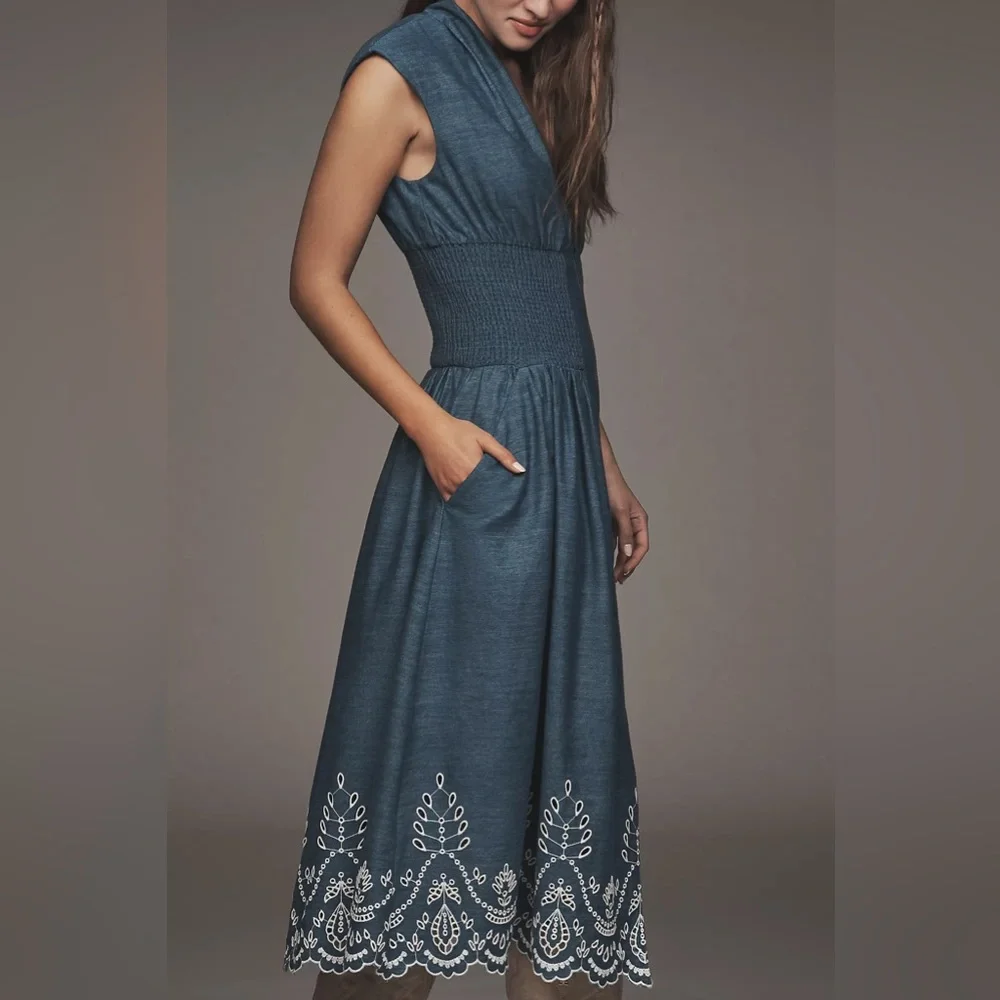 NWT! Anthropologie The Tommie Denim Eyelet Trim Dress - Size XS 5️⃣ - Picture 4 of 9